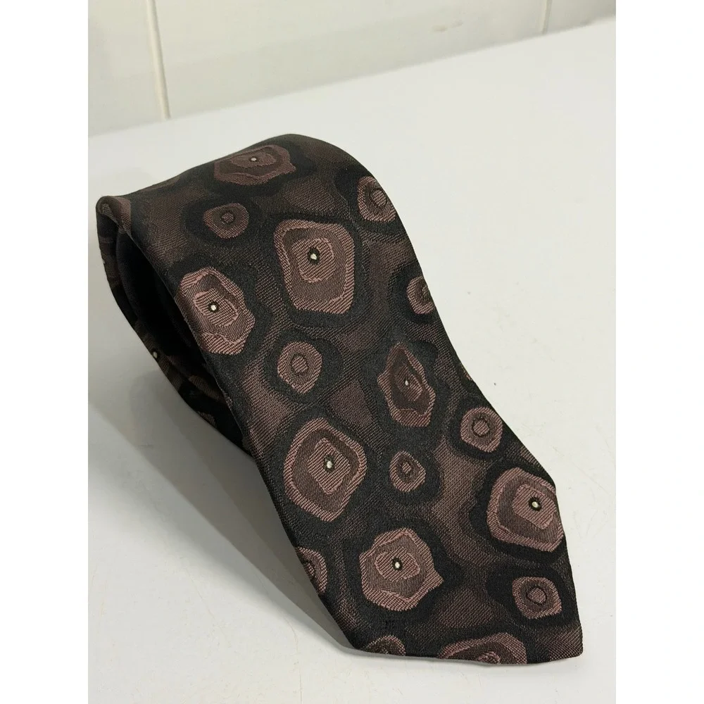 VTG Envoy Limited Edition Tie Brown Black Geometric Abstract Silk Mens OS